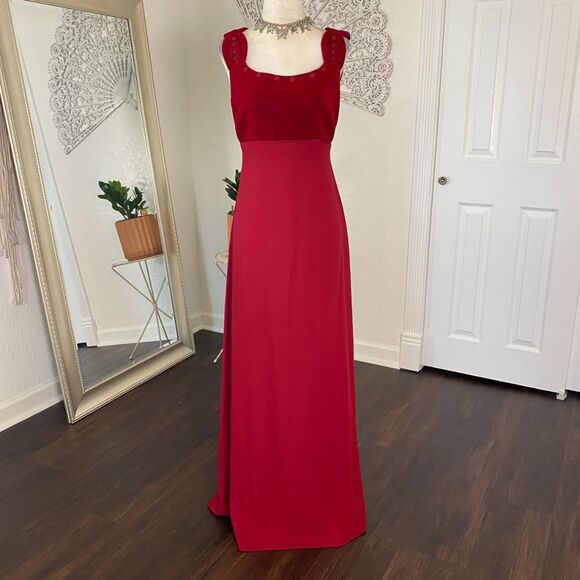 Liz Claiborne Early 2000's Whimsygoth Red Velvet Rose Bud Empire Prom Dress 8 M - Picture 2 of 7